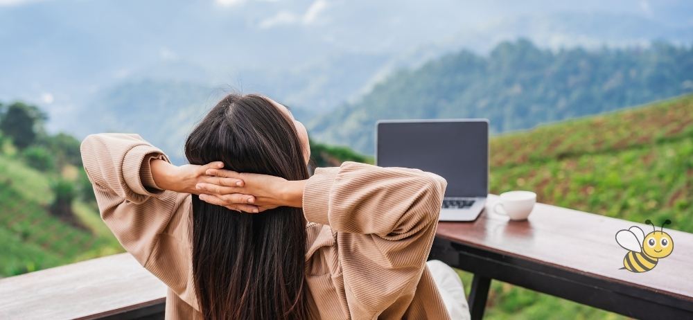 Working from Home lady relaxing working from home